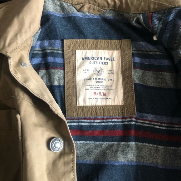 American Eagle Men's Tan Khaki Workwear Utility Trucker Bomber Jacket Medium - Picture 12 of 13